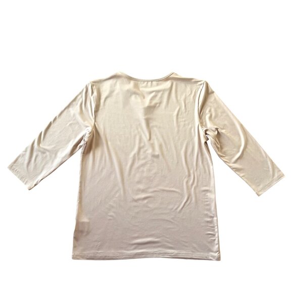 Treble Clef Music Note Top Size S Beige Graphic Shirt 3/4 Length Sleeve Tee - Picture 5 of 8